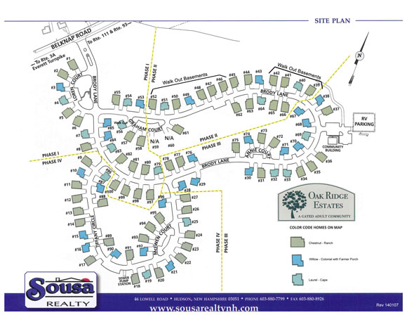 Oak Ridge Estates - Hudson, NH - Site Plan Home Map